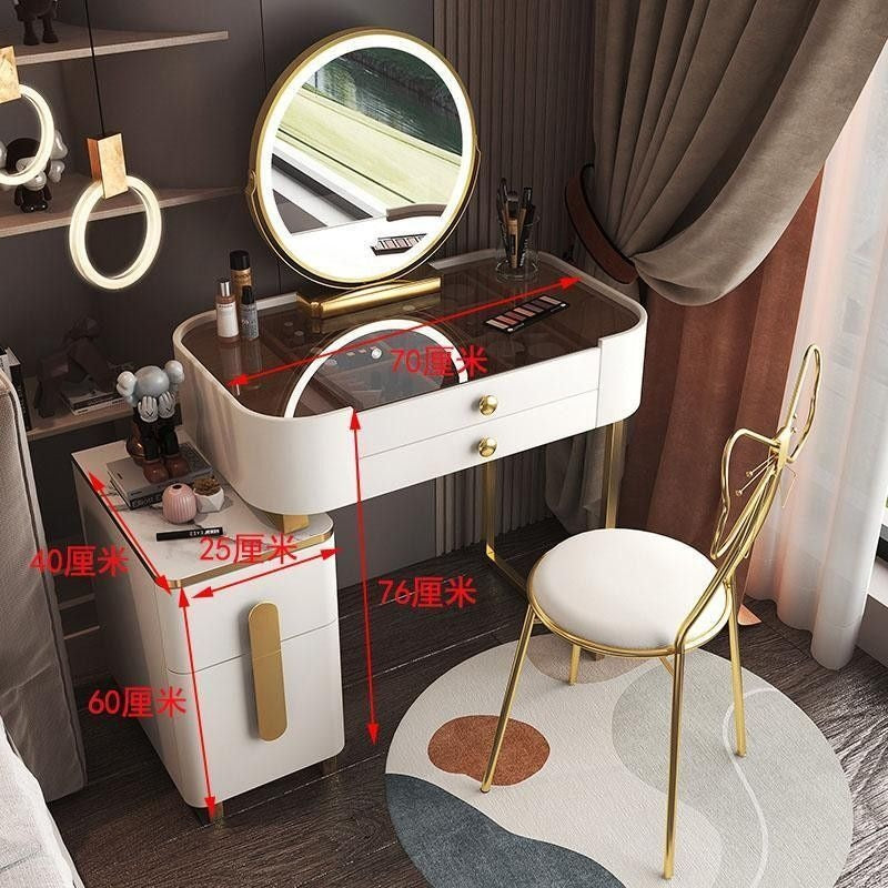 Meja Solek Moden Ringkas Kabinet Penyimpanan Sisi Katil Bilik Tidur Solek Kerusi Cermin Pelbagai Fungsi