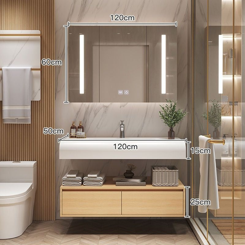 Set Singki Bilik Mandi Kabinet Cermin Pintar Penyimpanan Kayu Padu QW- 