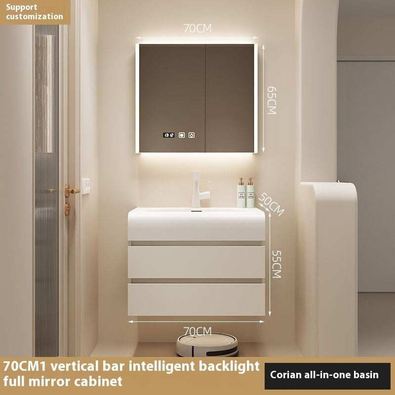 QW- Cream Color Storage Smart Glass Cabinet Bathroom Stone Basin