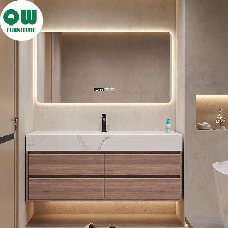 QW- High-quality storage made of real wood for smart mirror cabinet in the bathroom, bathroom sink.