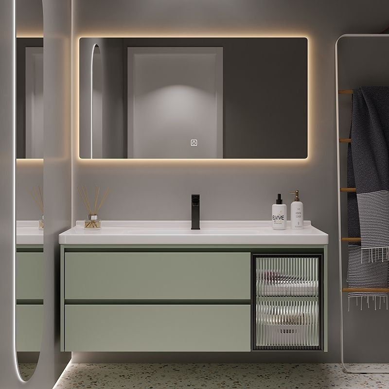 QW- Green Storage Smart Mirror Cabinet Bathroom Sink Set