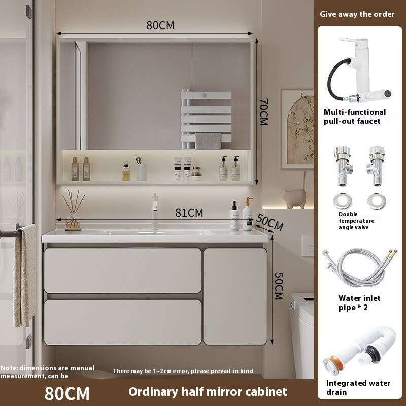 QW- Kabinet simpanan kayu asli cermin pintar di bilik mandi, sinki bilik mandi 