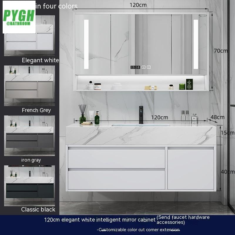 QW- Marble Solid Wood Basin Set Integrated Bathroom Storage Cabinet