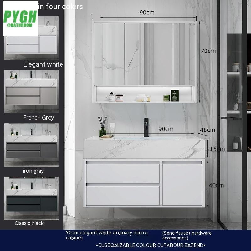 QW- Marble Solid Wood Basin Set Integrated Bathroom Storage Cabinet