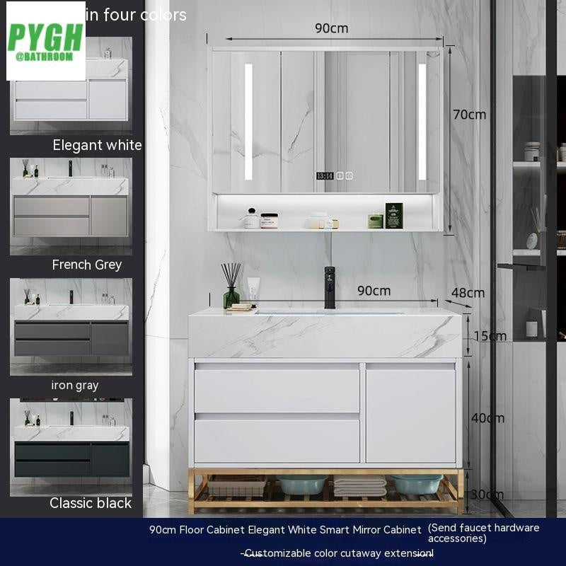 QW- Marble Solid Wood Basin Set Integrated Bathroom Storage Cabinet