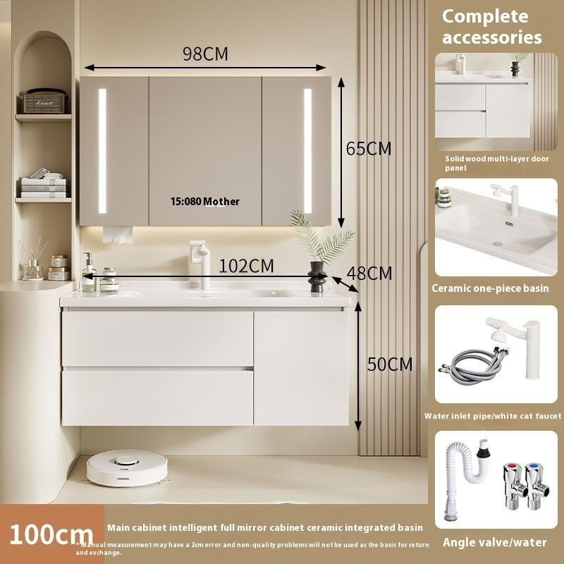 QW- Solid Wood Storage Smart Mirror Cabinet Bathroom Sink Set