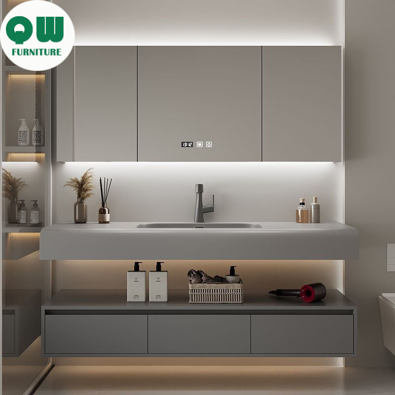 QW- Real Wood Storage Sink Set Smart Mirror Cabinet in the Bathroom
