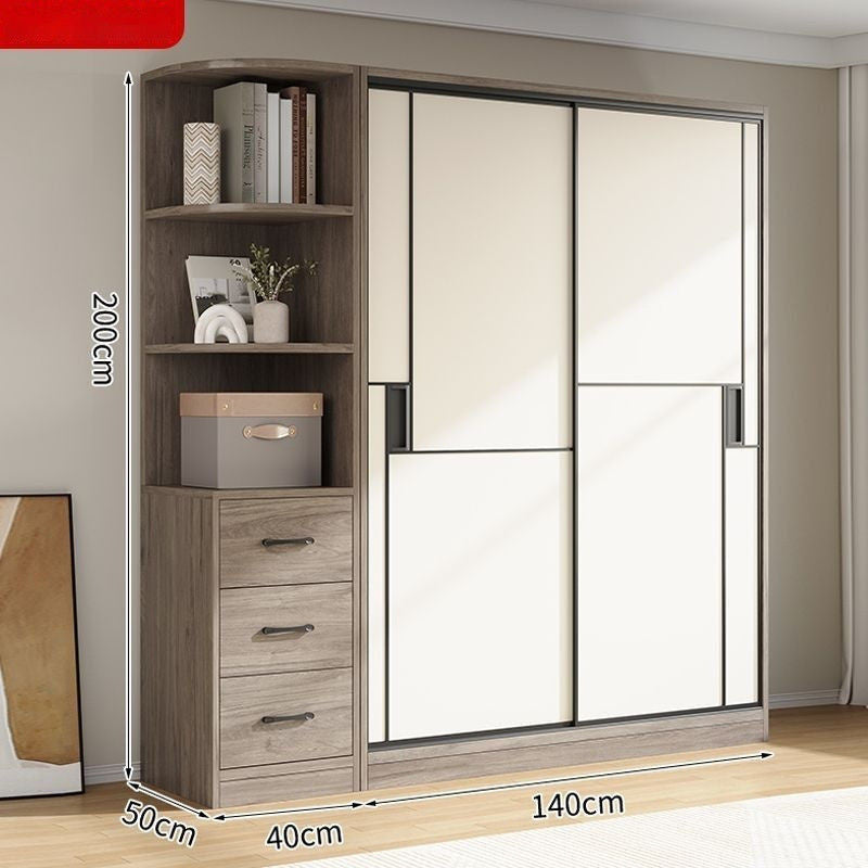 Solid Wood Sliding Door Wardrobe Large Capacity Multifunctional Storage Bedroom Multi-layer