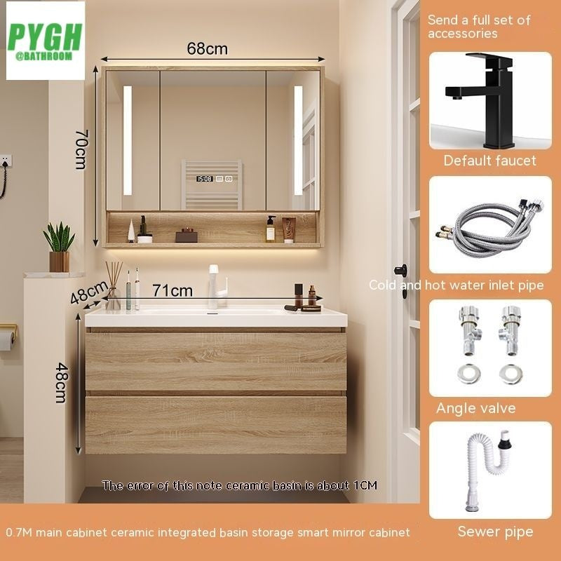 QW- Bathroom storage cabinet with sink set and smart mirror