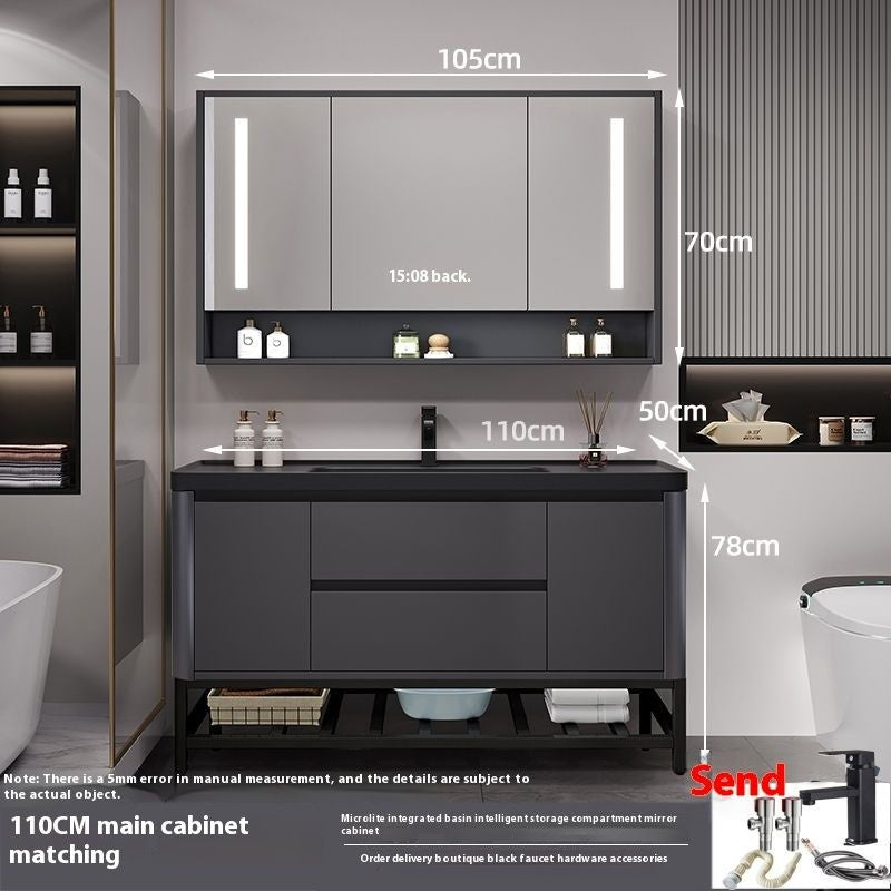 QW- Bathroom storage with smart mirror and black glass cabinet made of real wood.