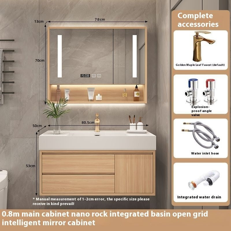 QW- Smart Solid Wood Mirror Bathroom Storage Cabinet Sink Set