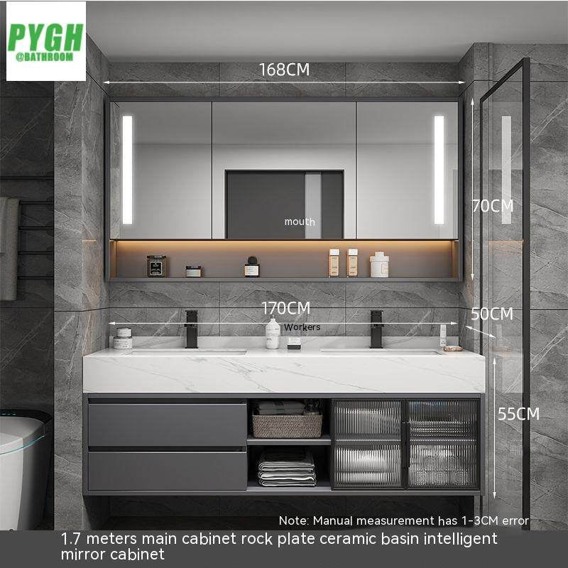 QW- Set Besen Besar dengan Cermin Pintar dan Kabinet Penyimpanan Kayu Asli untuk Bilik Mandi 
