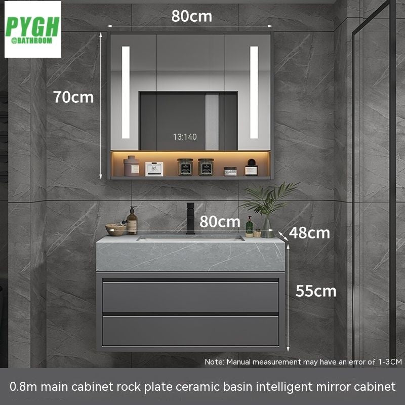 QW- Penyimpanan kayu asli cermin pintar bilik mandi, kabinet sinki untuk bilik mandi