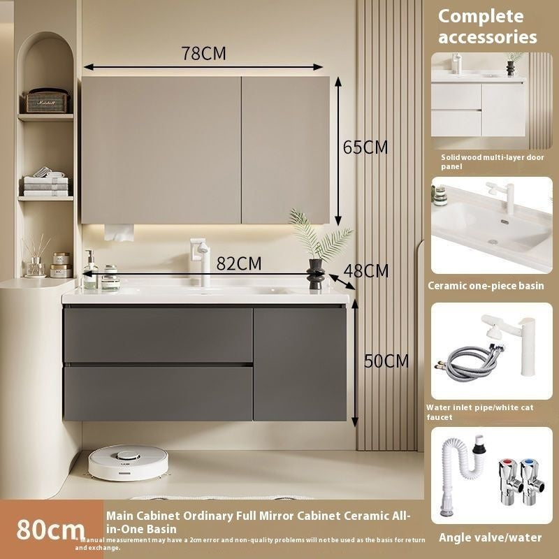 QW- Solid Wood Storage Smart Mirror Cabinet Bathroom Sink Set