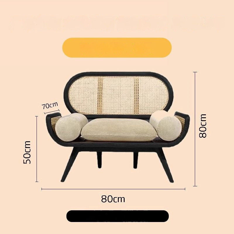 Sofa Malas Perancis Tenunan Rotan Kayu Padu Ruang Tamu Bilik Tidur Balkoni Ruang Istirehat Kerusi Tiga Orang