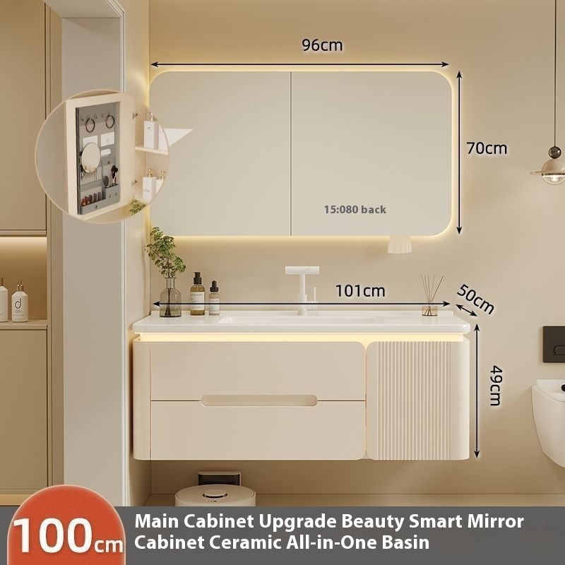 QW- Cream Color Storage Smart Glass Cabinet Bathroom Basin