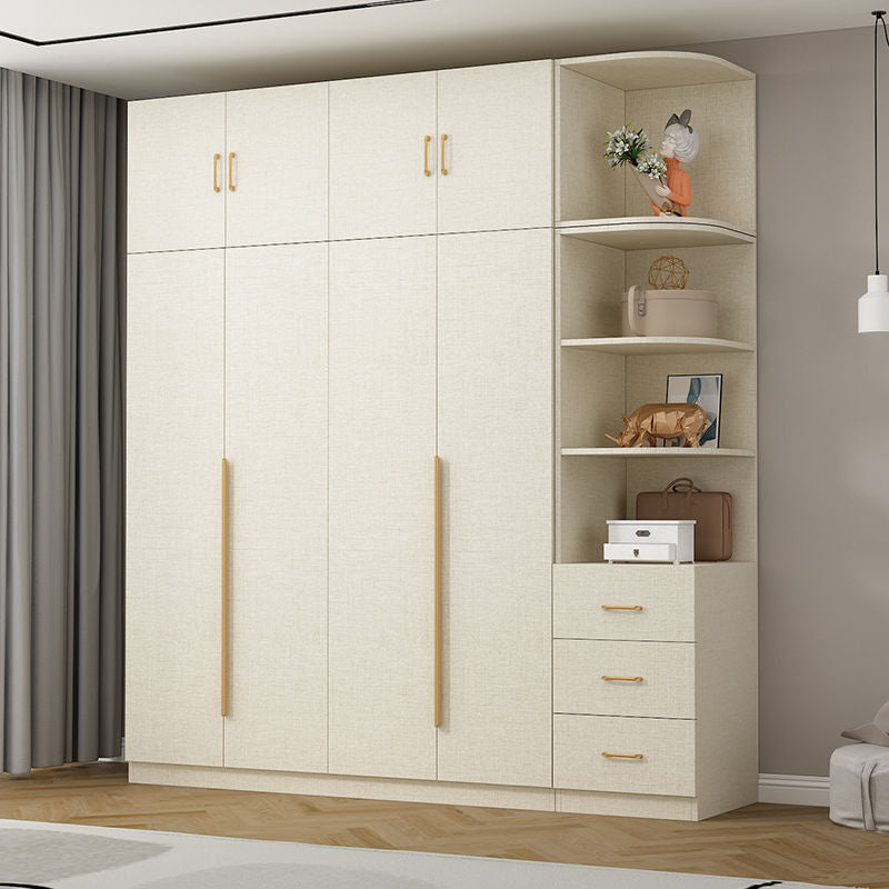 Solid Wood Thick Back Plate Bedroom Cream Windproof High Capacity Home Wardrobe