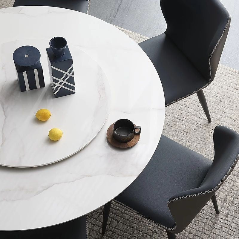 Meja Makan Marmar Bulat dengan Tapak Berputar, Gaya Itali, Set Meja Bulatan Kompak Moden yang Elegan untuk Rumah.