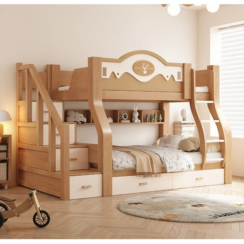 Solid Cherry Wood Upper and Lower Children's High Low Combined Bunk Multifunctional Two-layer Bed