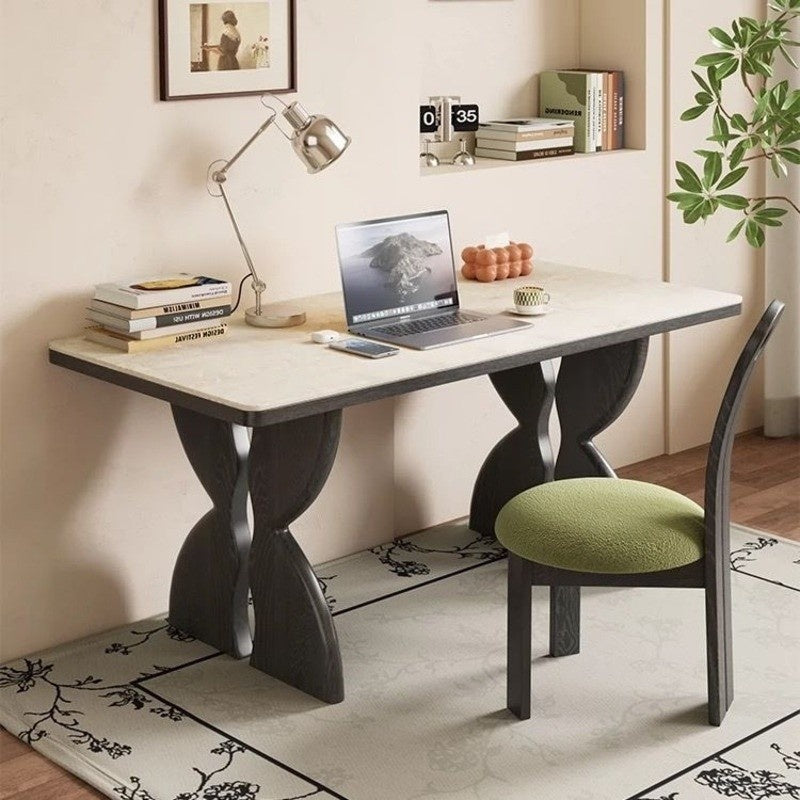 Set meja makan gaya Perancis, granit hitam elegan, kayu asli premium, bentuk segi empat sama untuk rumah kecil.