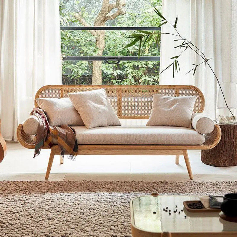 Sofa Malas Perancis Tenunan Rotan Kayu Padu Ruang Tamu Bilik Tidur Balkoni Ruang Istirehat Kerusi Tiga Orang