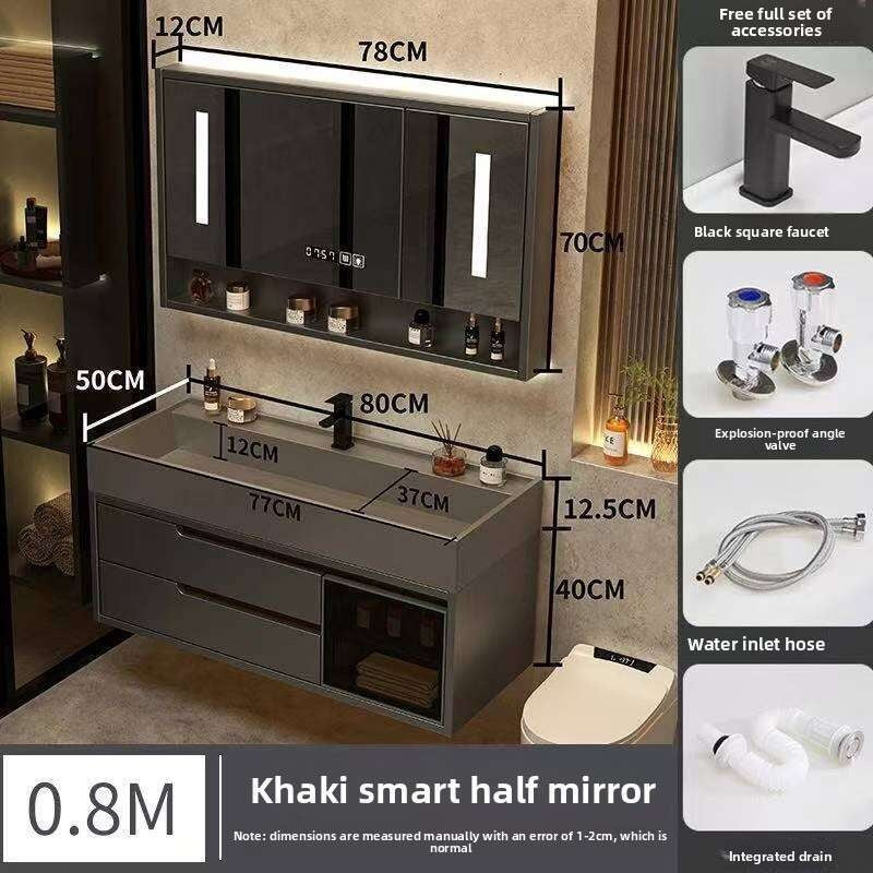 Set Kabinet Penyimpanan Kayu Asli QW- Cermin Pintar di Sinki Bilik Mandi 