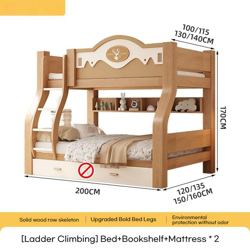Solid Cherry Wood Upper and Lower Children's High Low Combined Bunk Multifunctional Two-layer Bed