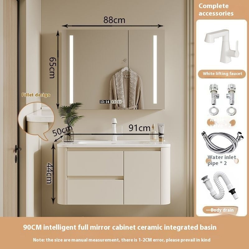 Kabinet Penyimpanan QW- Ins Style, Kabinet Cermin Pintar untuk Bilik Mandi, Set Singki Bilik Mandi 