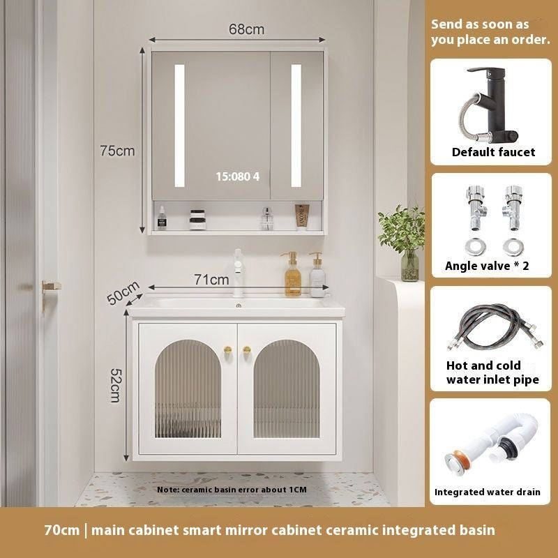 QW- Solid Wood Storage Smart Glass Cabinet Bathroom Ceramic Basin
