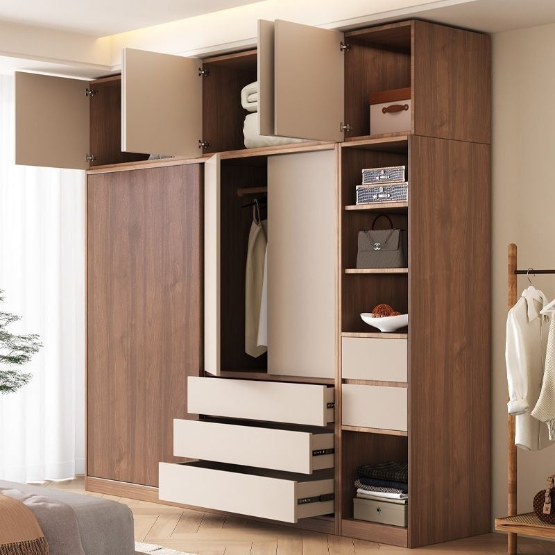 Sliding Solid Wood Full-featured Bedroom Nordic Wind Small Type Home Wardrobe Mobile Door Cabinet Combined