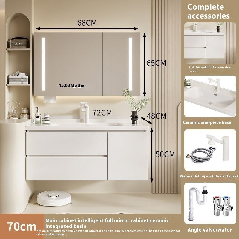 QW- Solid Wood Storage Smart Mirror Cabinet Bathroom Sink Set