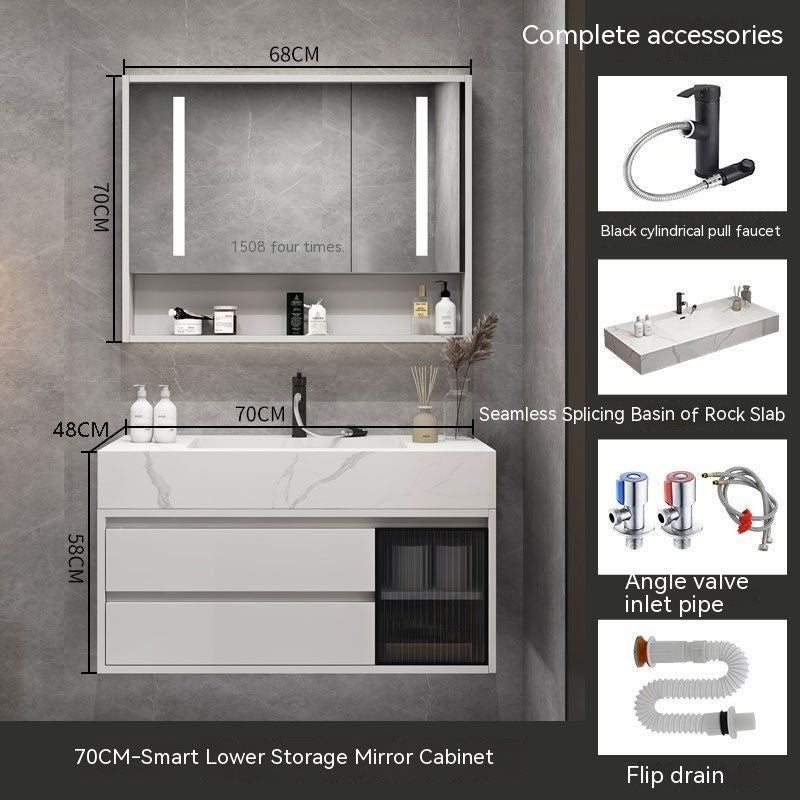 QW- Bilik Mandi Pintar, Kabinet Penyimpanan Bilik Mandi Cermin, Set Besen 