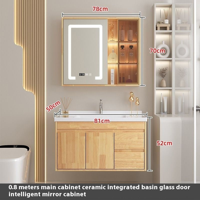 Set Singki Cermin Pintar Kabinet Penyimpanan Kayu Oak QW- di Bilik Mandi 