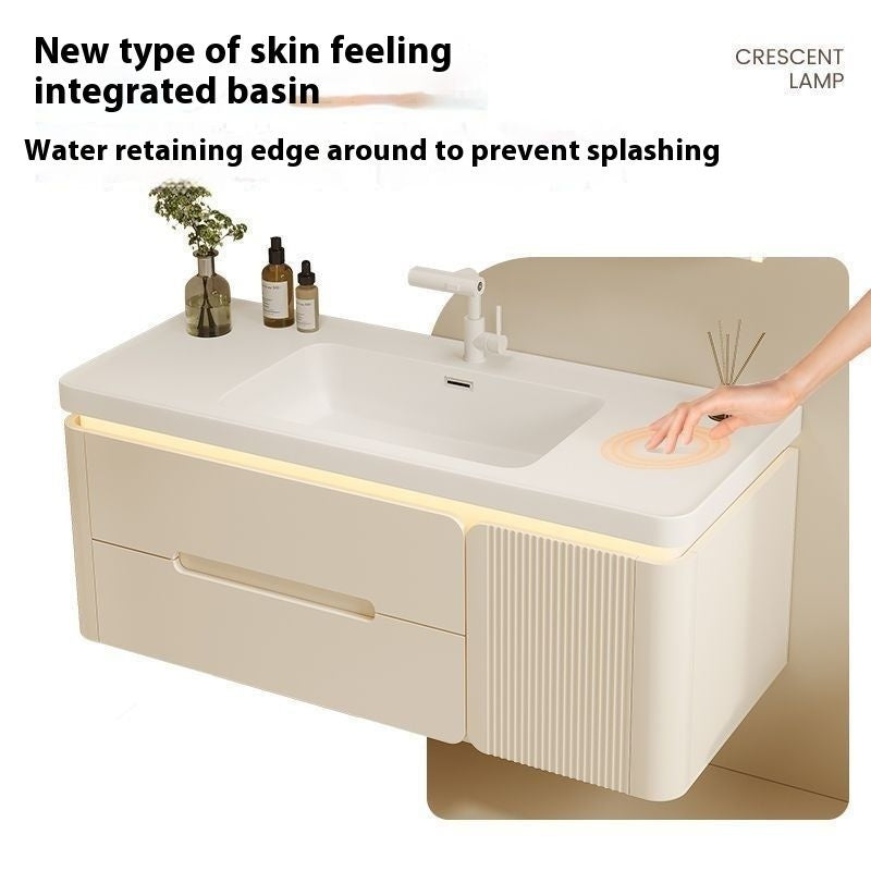 QW- Cream Color Storage Smart Glass Cabinet Bathroom Basin