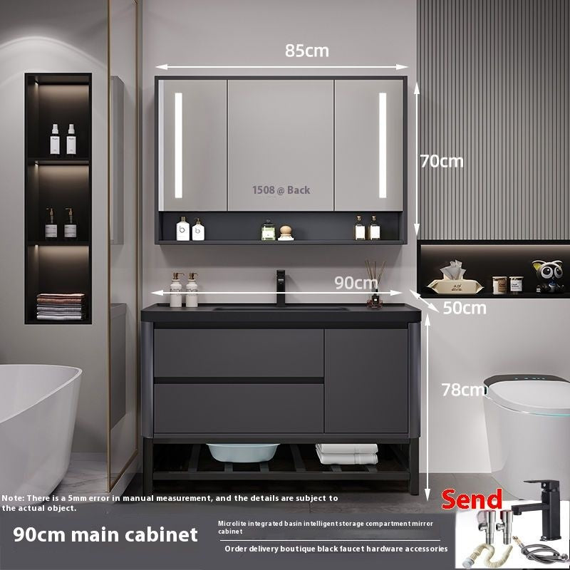 QW- Bathroom storage with smart mirror and black glass cabinet made of real wood.