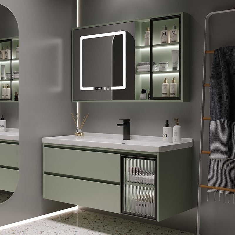 QW- Green Storage Smart Mirror Cabinet Bathroom Sink Set