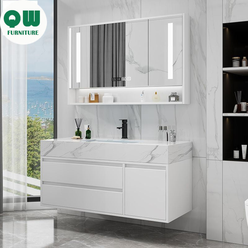 QW- Marble Solid Wood Basin Set Integrated Bathroom Storage Cabinet