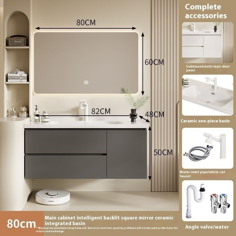 QW- Solid Wood Storage Smart Mirror Cabinet Bathroom Sink Set