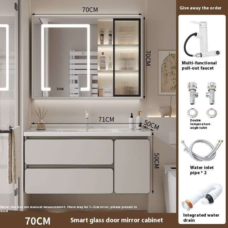 QW- Kabinet simpanan kayu asli cermin pintar di bilik mandi, sinki bilik mandi 