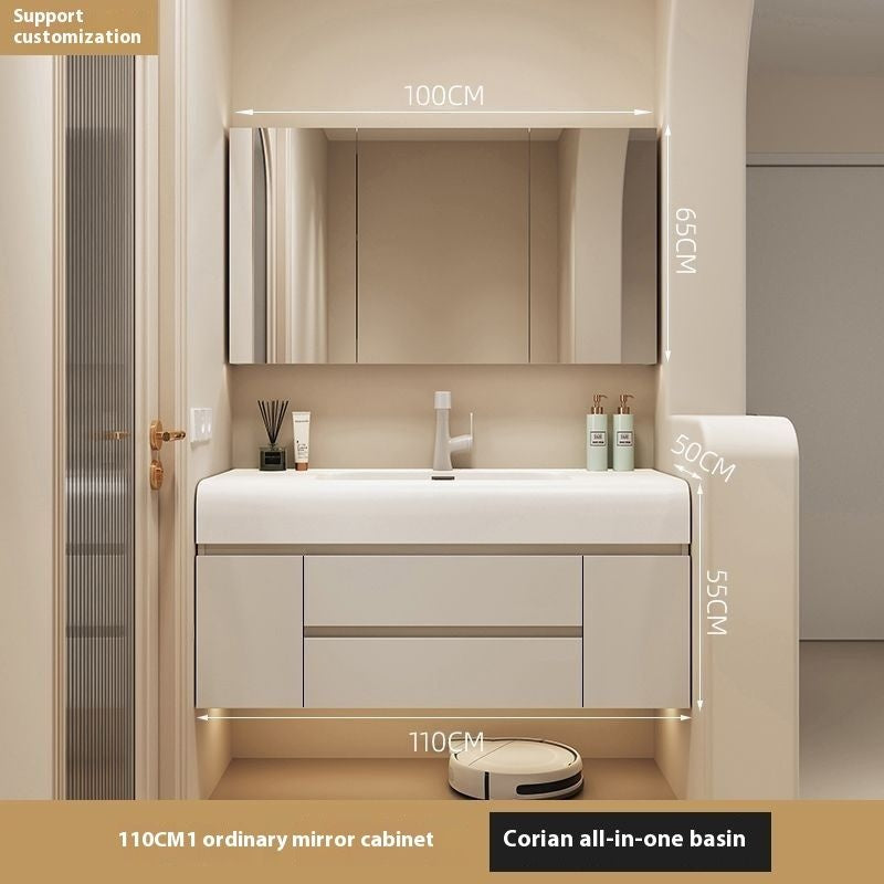 QW- Cream Color Storage Smart Glass Cabinet Bathroom Stone Basin