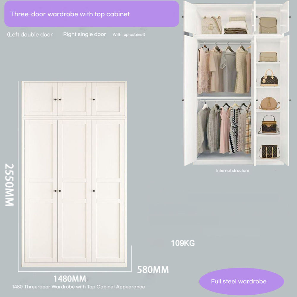 Closet, wrought iron home bedroom storage, European style cream color, wardrobe, children's wardrobe