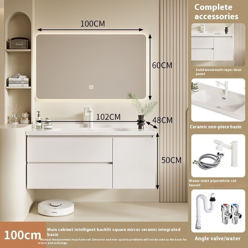 QW- Solid Wood Storage Smart Mirror Cabinet Bathroom Sink Set
