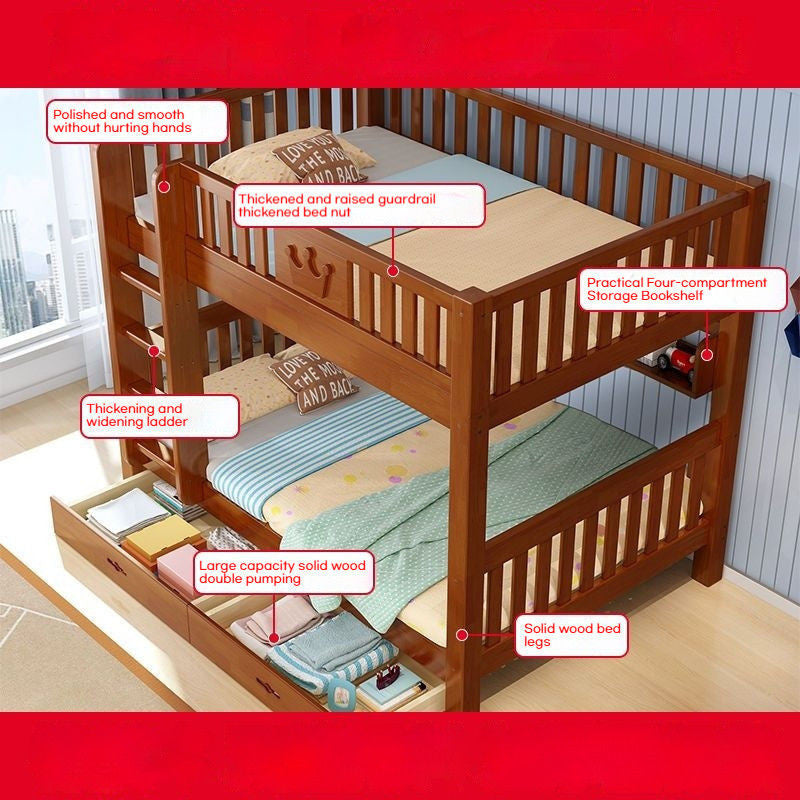 Oak upper lower bunk high and low dormitory bed, small solid wood bed for children, students, adults.