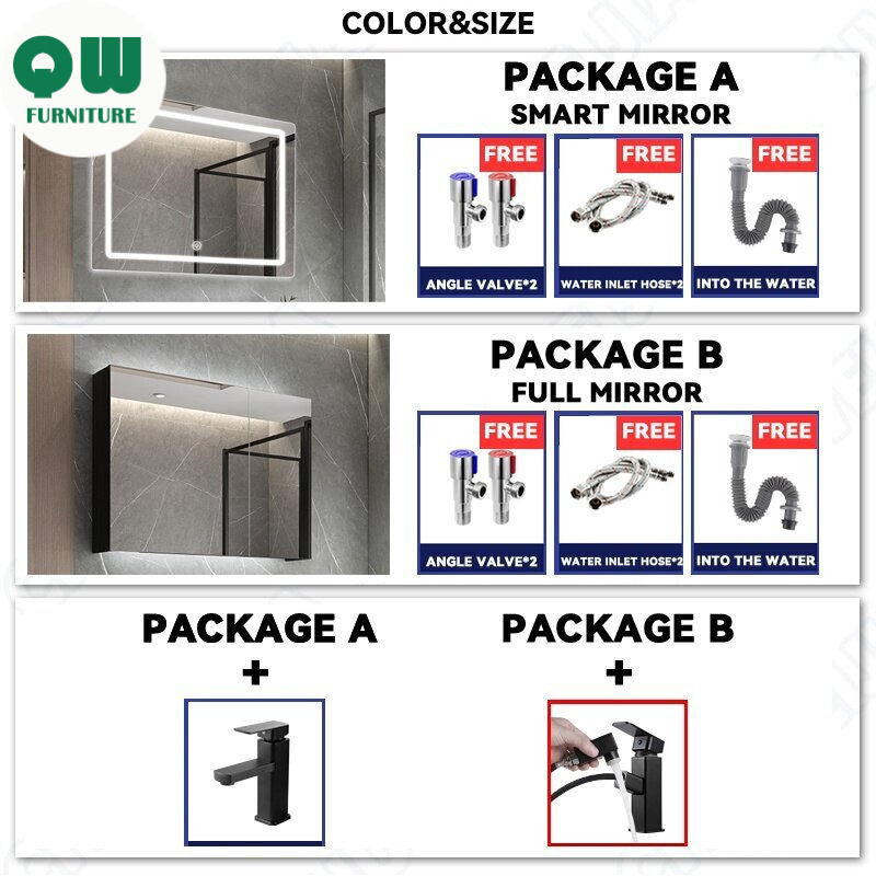 QW- Smart Bathroom, Storage Made of Real Wood, Multipurpose for Bathroom Mirror, and Washbasin Cabinet with Mirror