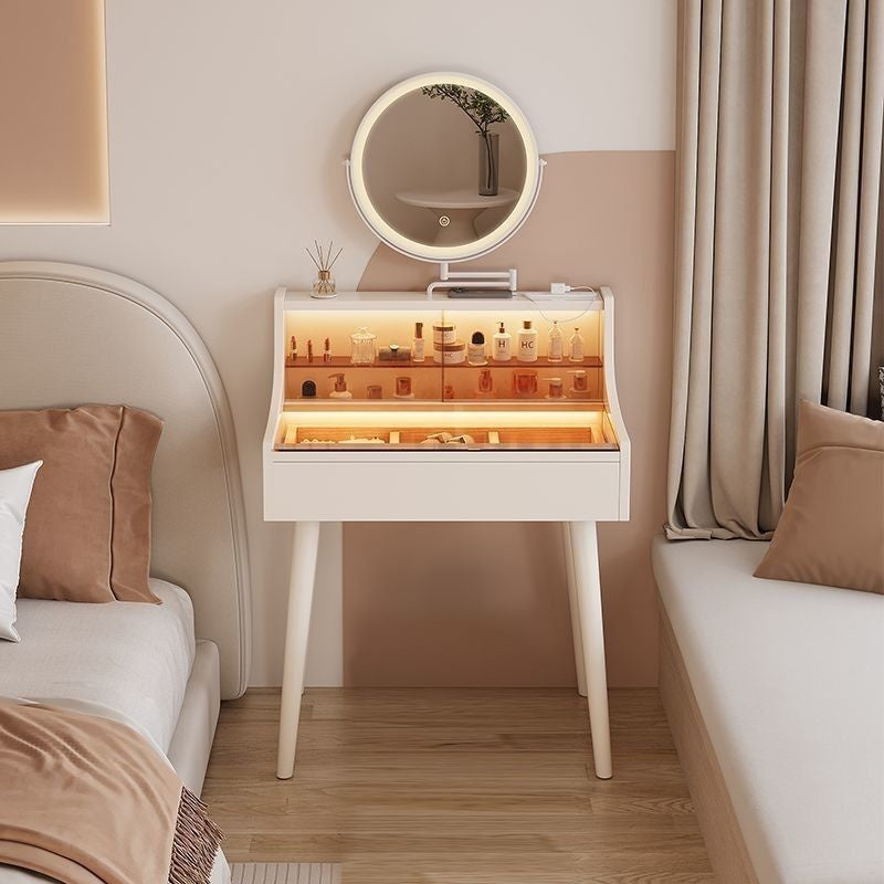 Folding Solid Wood Small Bedroom Premium Feeling Mirror Dressing Table