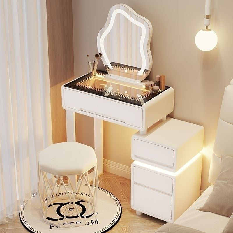 Modern Simple Premium Bedroom Small Solid Wood Type Cream Wind Dressing Table with Smart Cabinet