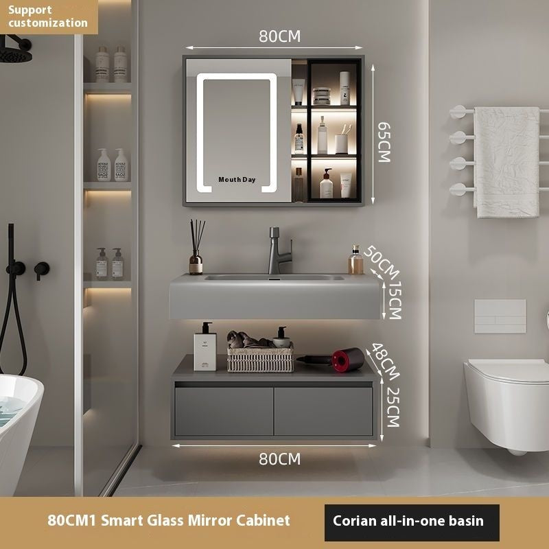 QW- Real Wood Storage Sink Set Smart Mirror Cabinet in the Bathroom