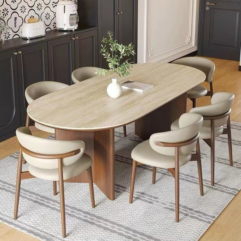 Meja makan gua batu kayu padu gaya Eropah menyokong sepenuhnya reka bentuk yang ringan dan elegan yang sesuai untuk ruang tamu.