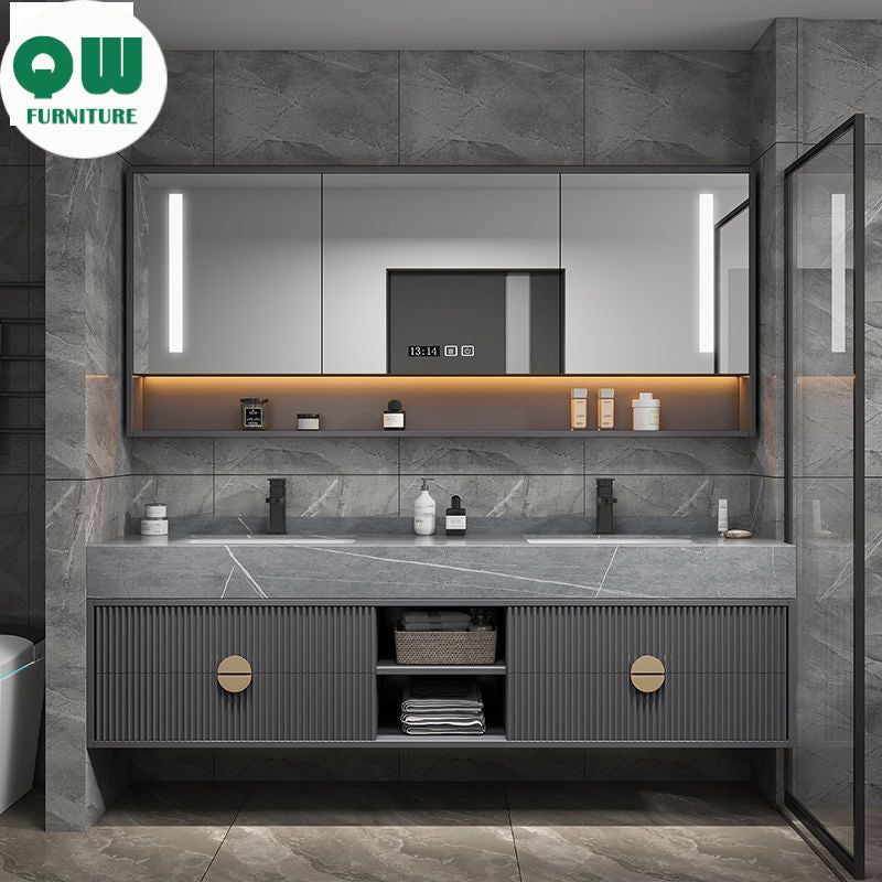 QW- Kabinet Cermin, Gabungan Dua Set Pencuci Muka, Singki Bilik Mandi 