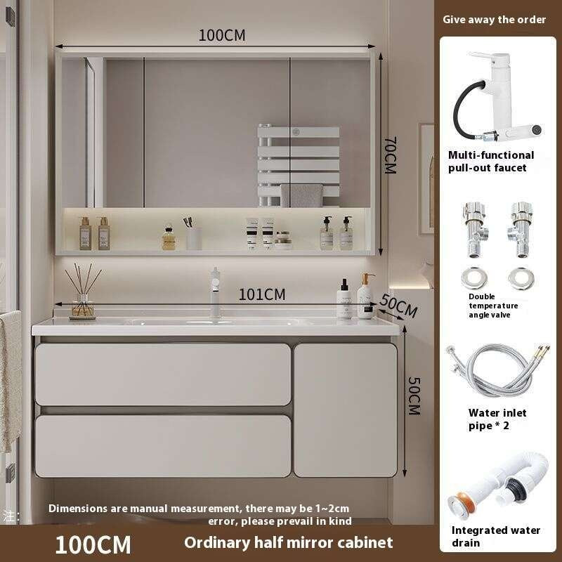 QW- Kabinet simpanan kayu asli cermin pintar di bilik mandi, sinki bilik mandi 